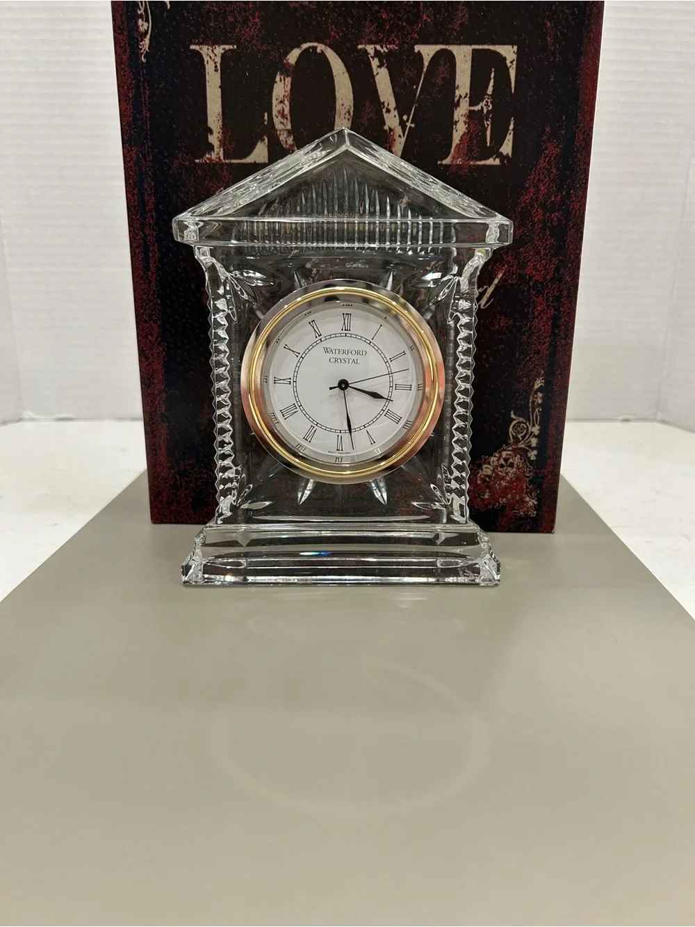 Waterford Crystal Clear Mantel Clock with Gold Bezel